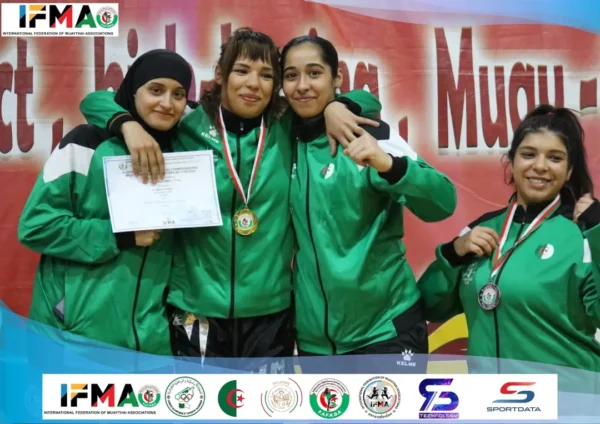Women's category podium athletes at the 2026 Muaythai National Championship in Algeria